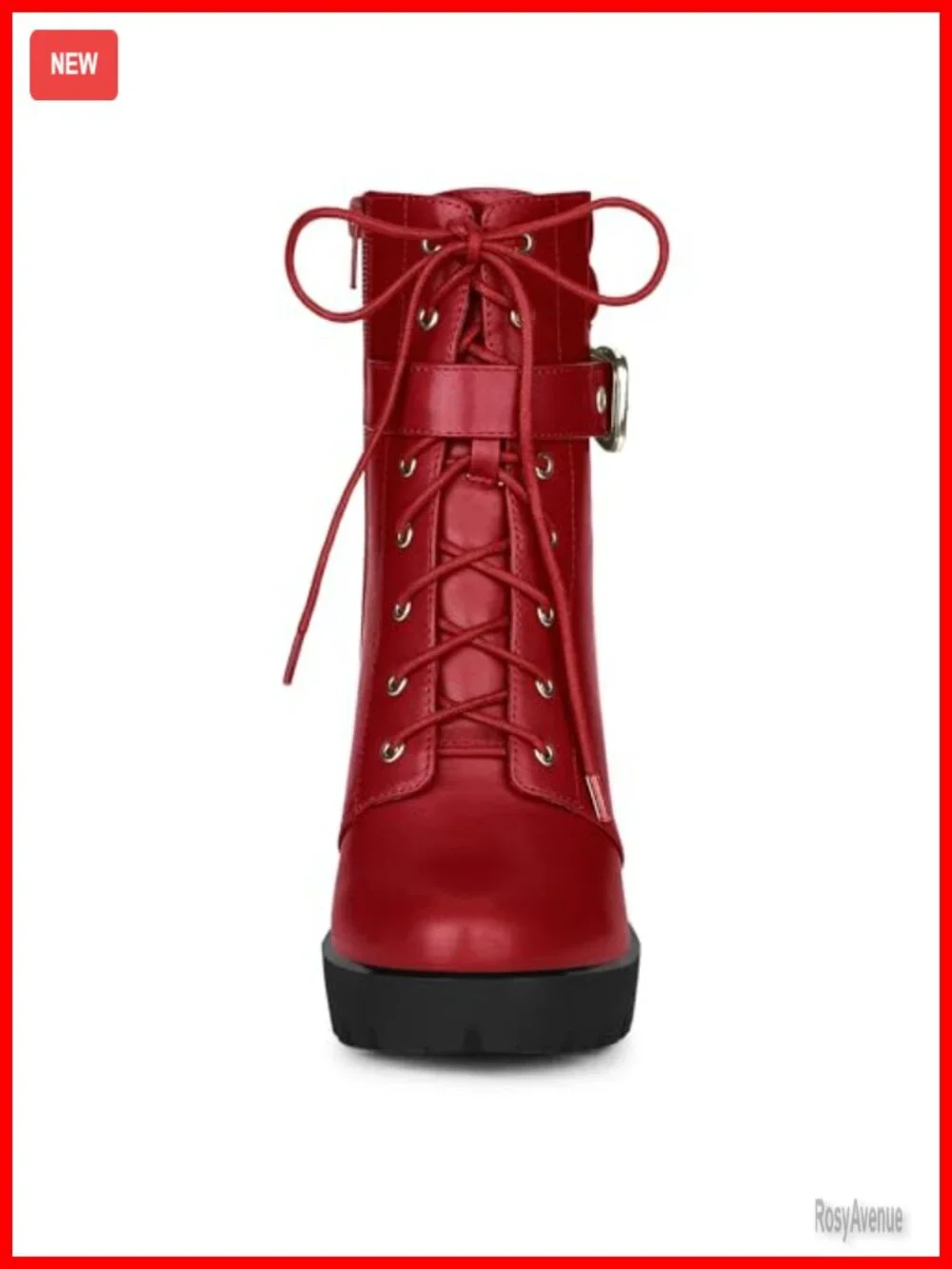 Women's Faux Leather Platform Ankle Boots Lace Up Block Heels Combat Boots